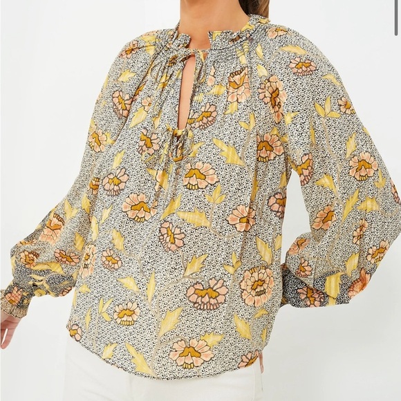ULLA JOHNSON Kaitlyn Chrysanthemum Tie Neck Blouse Size 0 - Picture 10 of 13